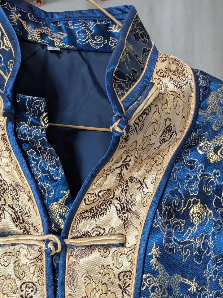 Blue and Gold Chinese Tang Suit Dragon Jacket - size L - photo 2