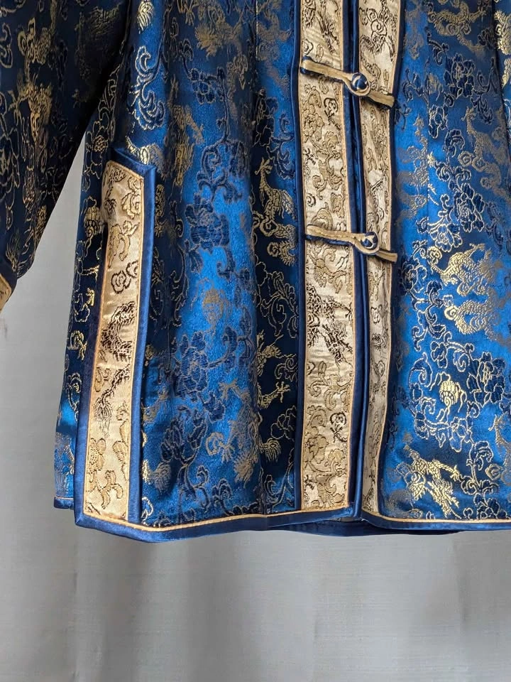 Blue and Gold Chinese Tang Suit Dragon Jacket - size L - photo 3