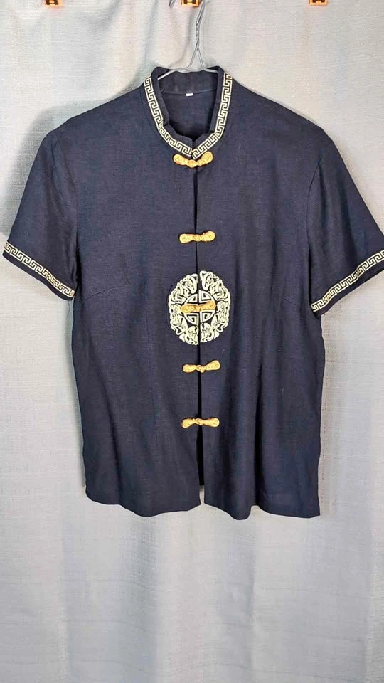 Navy Blue Chinese Traditional Tang Suit Shirt - Size XXL