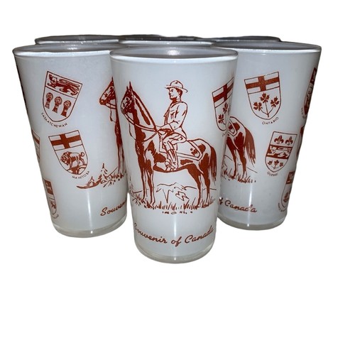 Drinkware Set of 7 White and brown Souvenir of Canada rcmp horse