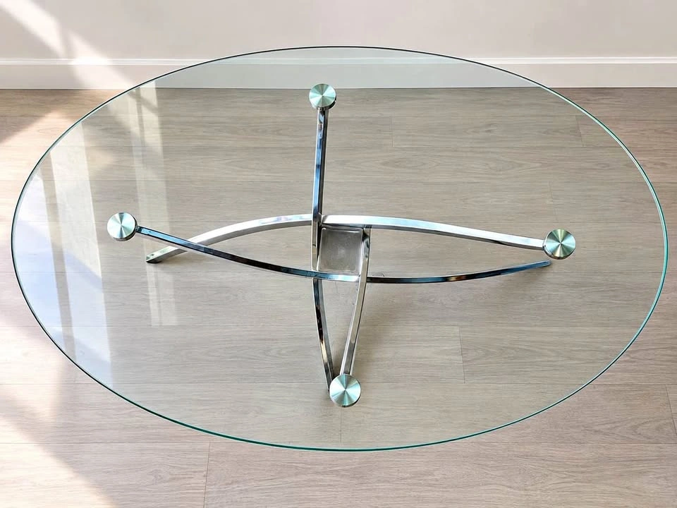 Oval Glass Coffee Table with Chrome Base
