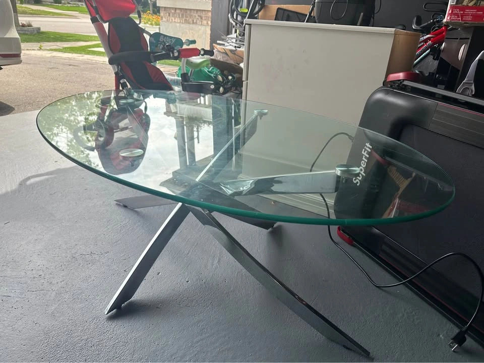 Oval Glass Coffee Table with Chrome Base - photo 2