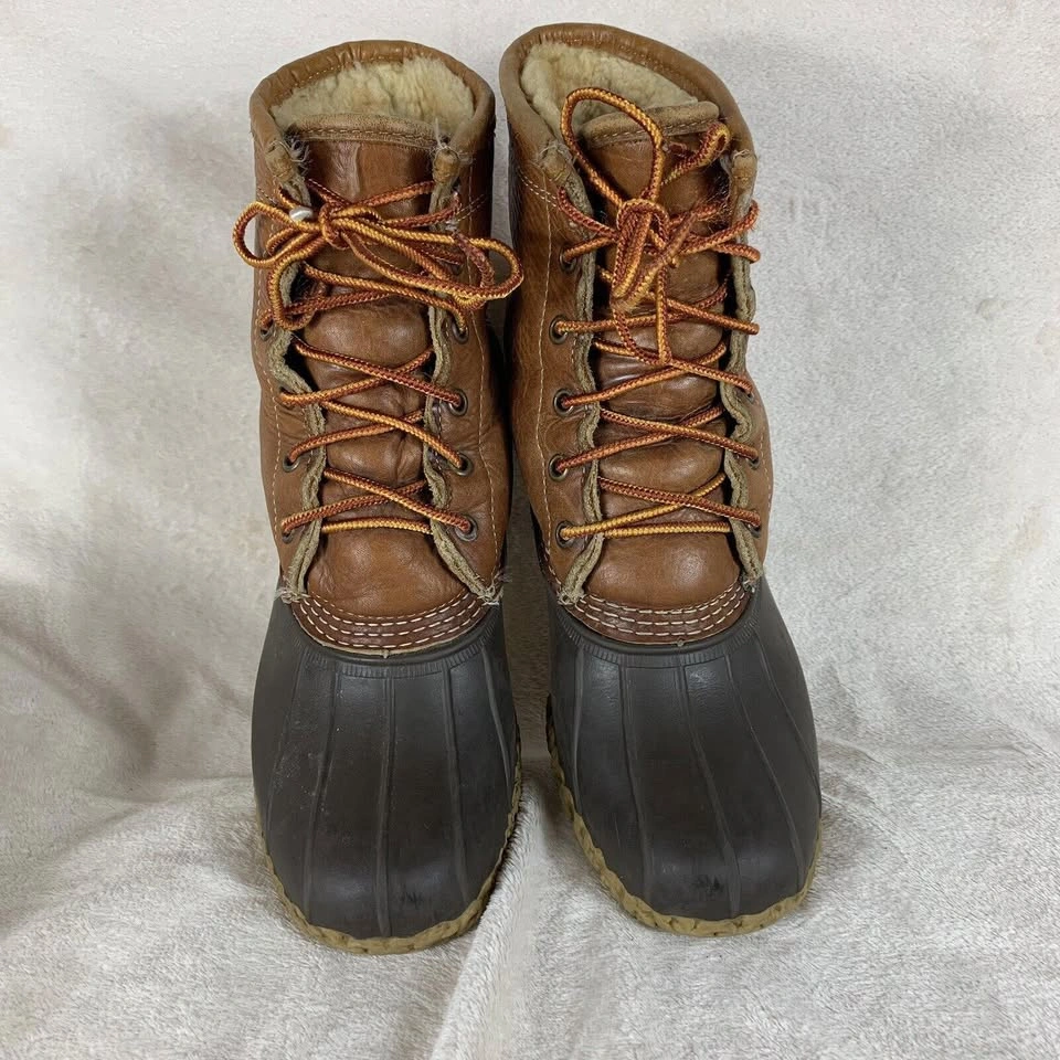 LL Bean Womens Sz 6 Duck Boots Tan Brown Leather Rubber - photo 2