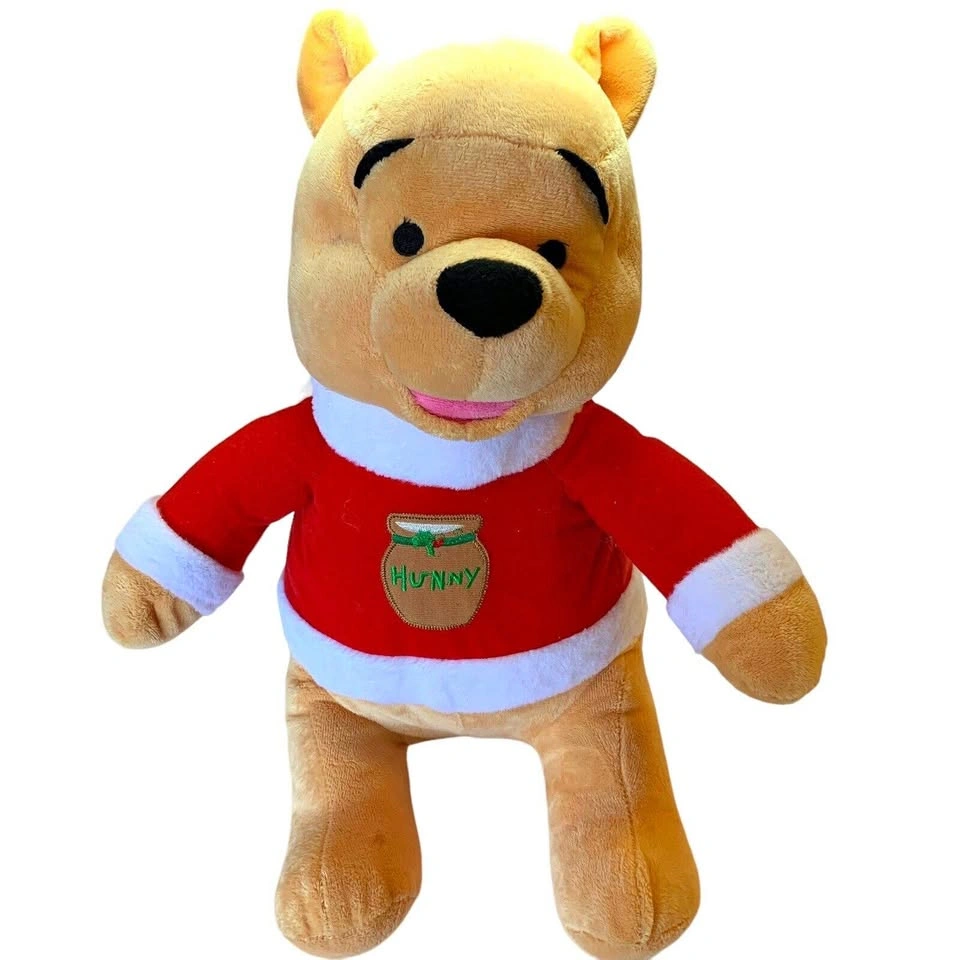 Disney Christmas Winnie the Pooh Bear 15” Plush Hunny Pot Santa