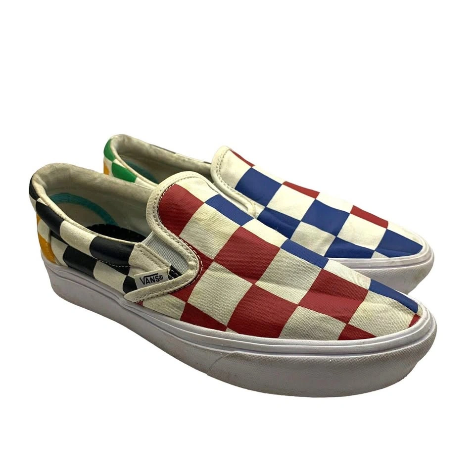 Vans Large Checkered Slip On Shoes Multicolor M 6.5 W 8