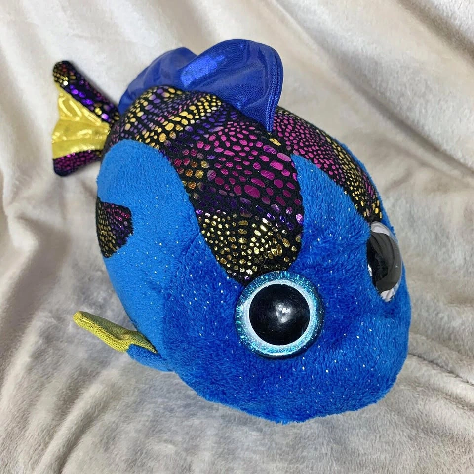 TY BEANIE BOOS AQUA THE 8" BLUE METALLIC FISH PLUSH 2017