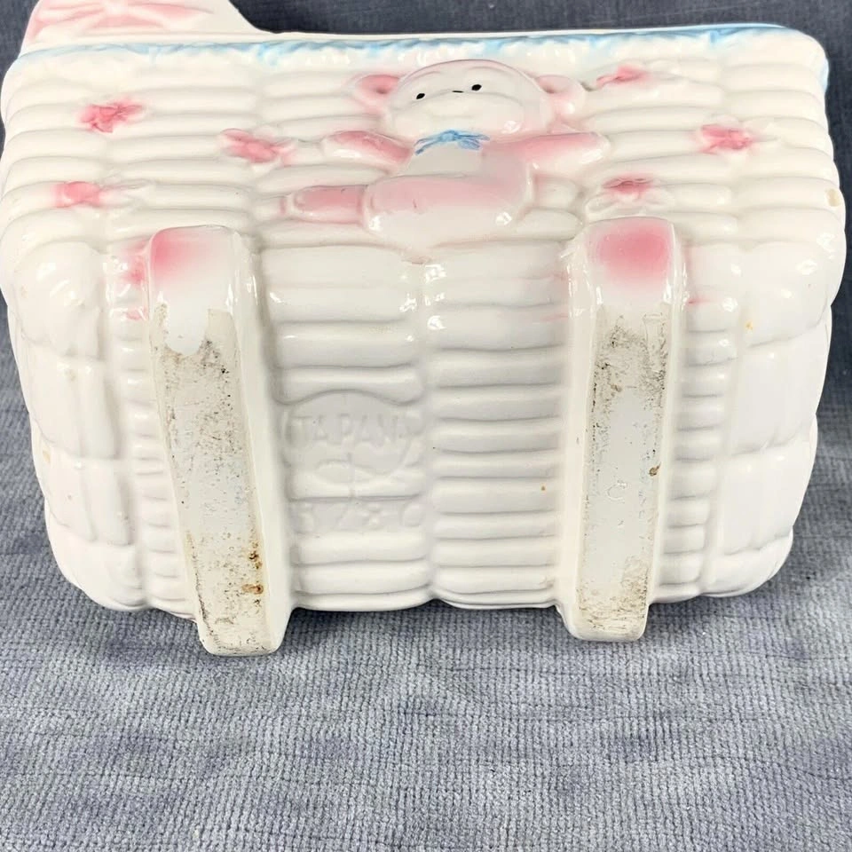 VTG Ardco Fine Quality Baby Planter Bassinet Bear Pink Blue - photo 5