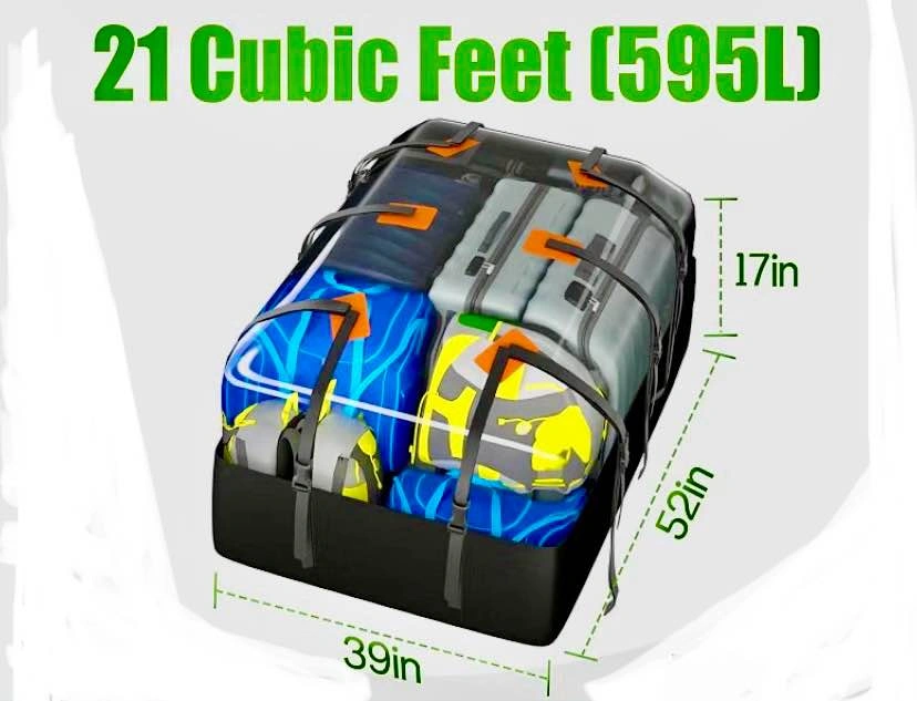 Car Roof Bag, 21 Cubic Feet, Large Waterproof Rooftop Cargo Carr - photo 3