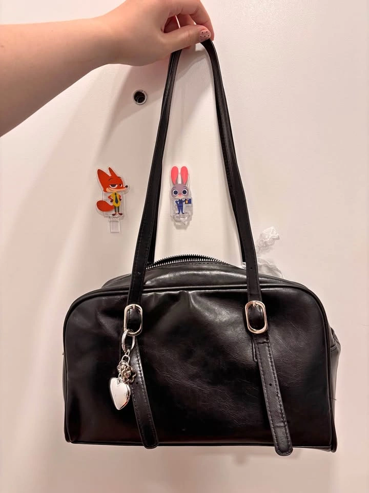 Black Faux Leather Shoulder Bag