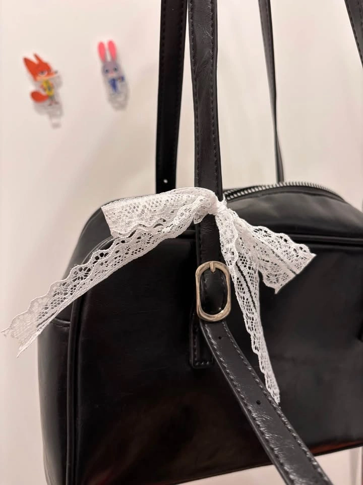 Black Faux Leather Shoulder Bag - photo 5