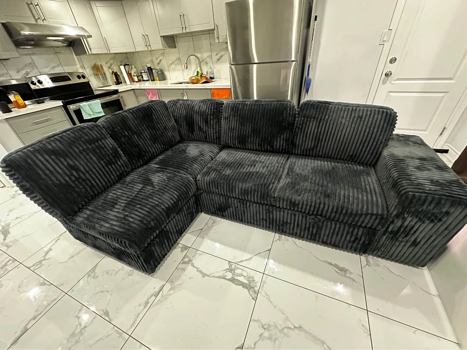 Charcoal Grey Corduroy Sectional Sleeper Sofa with Storage - photo 2