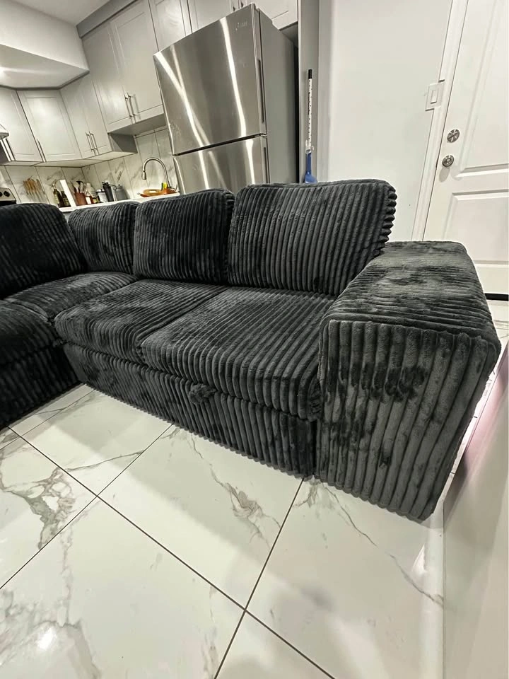 Charcoal Grey Corduroy Sectional Sleeper Sofa with Storage - photo 3