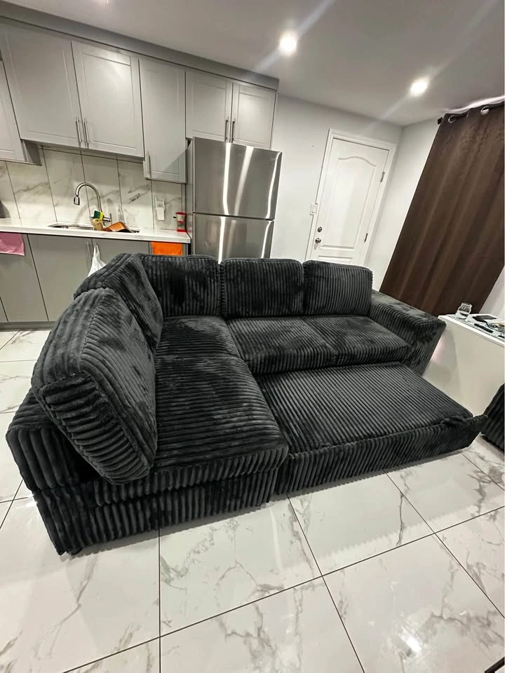 Charcoal Grey Corduroy Sectional Sleeper Sofa with Storage - photo 5