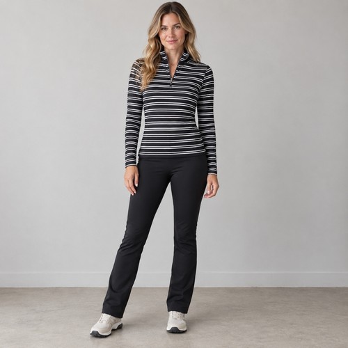 Bogner 1/4 Zip Base Layer Top Women's M Black White Striped