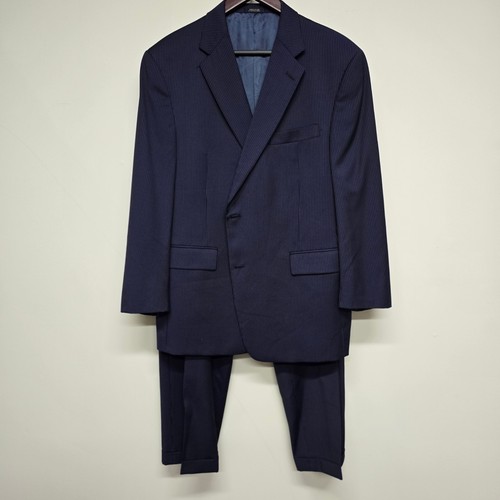 Hart Schaffner Marx Gold Pinstripe Suit Mens 44S 38x28 Navy