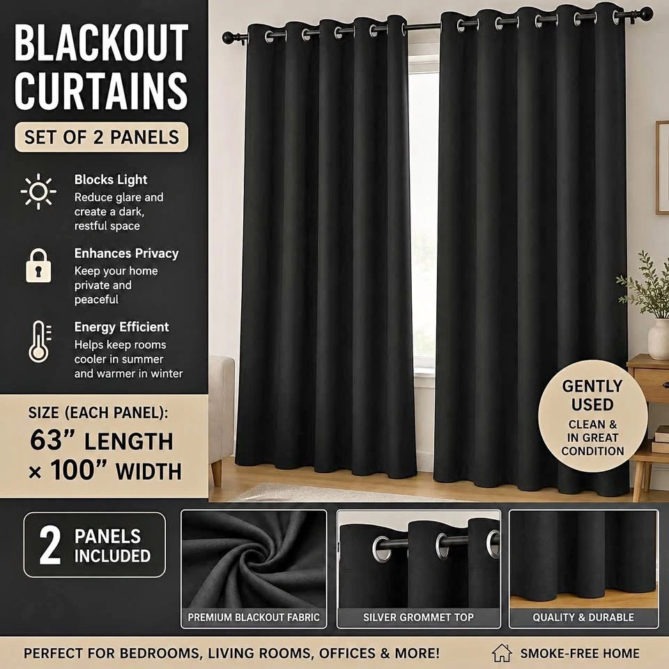 Blackout Curtains – Set of 2 Panels (Excellent Condition)