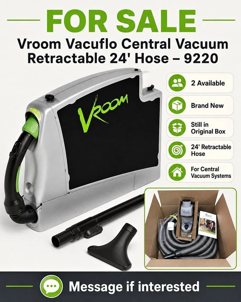 NEW Vroom Vacuflo 24' Retractable Central Vacuum Hose – Model 92
