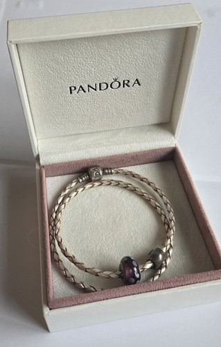 Pandora Double Wrap Braided Leather Bracelet w/ Charms