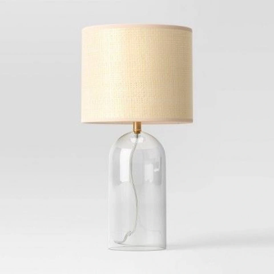 Glass Table Lamp with Woven Rattan Shade - Clear Bell Base - photo 2