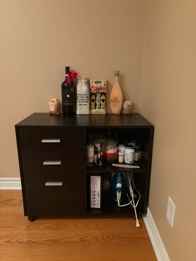Black Wood Grain 3-Drawer Mobile Cabinet