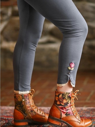 April Cornell Oh My Darling Embroidered Floral Leggings Large