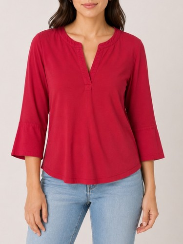 Maeve Anthropologie Ribbed V-Neck Top Red 3/4 Sleeve Size XL