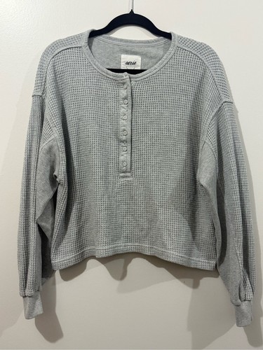 Aerie Waffle Button Sweatshirt Size S