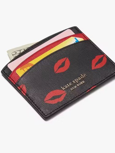 Kate Spade Spencer’s Kisses Black Card Case with Red Lip Motif - photo 2