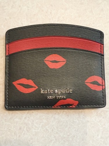 Kate Spade Spencer’s Kisses Black Card Case with Red Lip Motif - photo 3