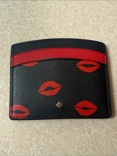 Kate Spade Spencer’s Kisses Black Card Case with Red Lip Motif - photo 4
