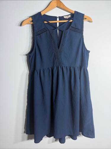 Umgee Navy Blue Sleeveless Mini Dress Size M Crochet V Neck