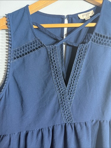 Umgee Navy Blue Sleeveless Mini Dress Size M Crochet V Neck - photo 5