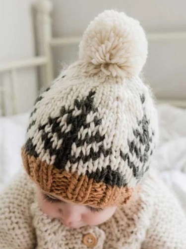 NWT Huggalugus Forest Knit Pom Pom Beanie Baby Hat 0-6 Months