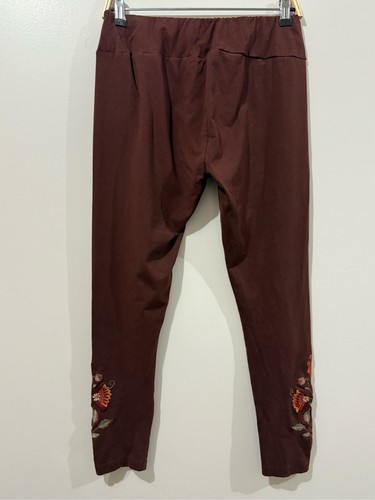 April Cornell Brown Floral Embroidered Leggings Size L Fall - photo 2