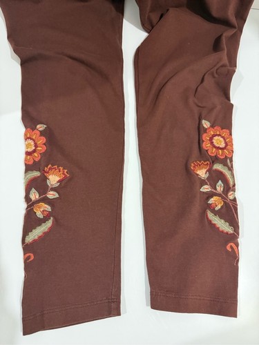 April Cornell Brown Floral Embroidered Leggings Size L Fall - photo 4