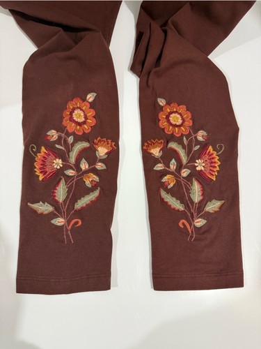 April Cornell Brown Floral Embroidered Leggings Size L Fall - photo 5