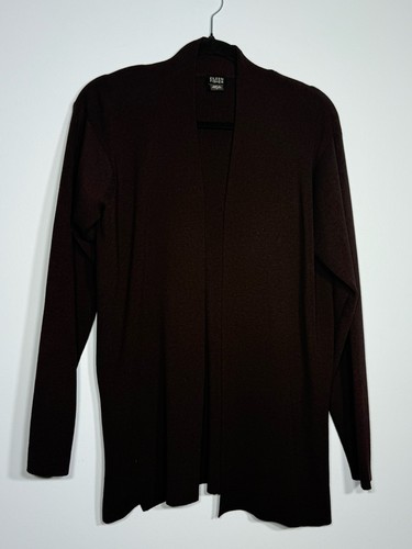 Eileen Fisher 100% Wool Open Front Cardigan Size Small Dark Brow