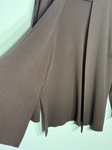 Eileen Fisher 100% Wool Open Front Cardigan Size Small Dark Brow - photo 5