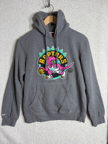Mitchell & Ness Gray Hoodie with Pink & Teal Raptors Logo Size M
