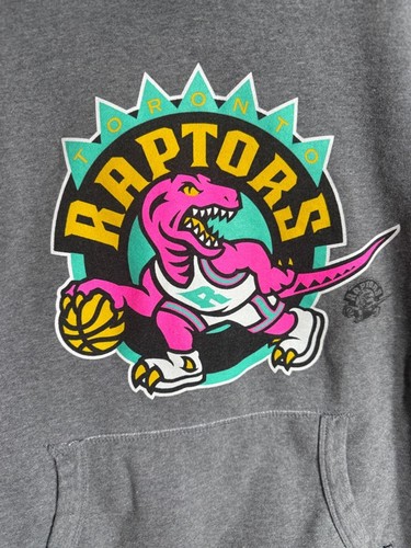 Mitchell & Ness Gray Hoodie with Pink & Teal Raptors Logo Size M - photo 2
