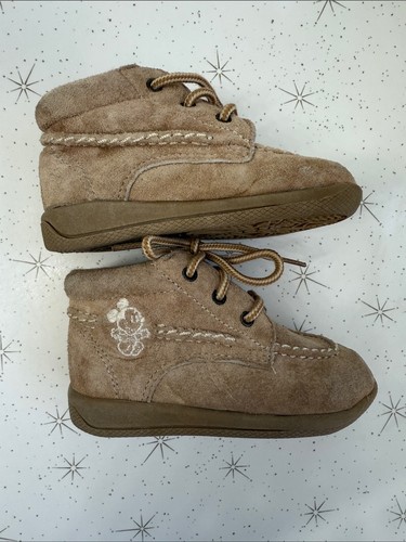 Vintage 1997 Disney Mickey Mouse Tan Suede Baby Shoes Boots