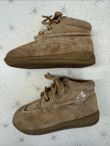 Vintage 1997 Disney Mickey Mouse Tan Suede Baby Shoes Boots - photo 5