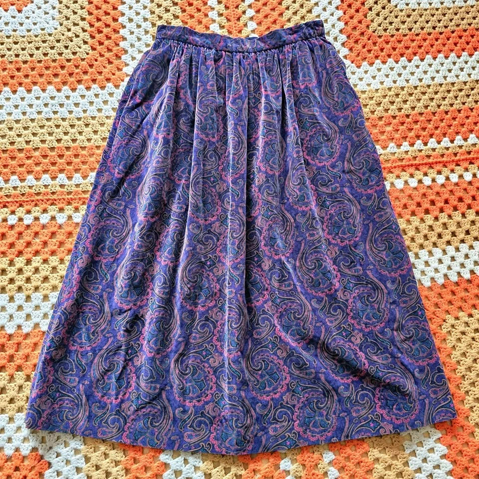 Vintage Velvet Paisley Midi Skirt Bryn Connelly 80s 90s