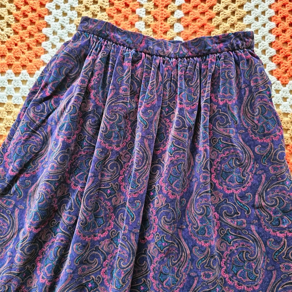 Vintage Velvet Paisley Midi Skirt Bryn Connelly 80s 90s - photo 2