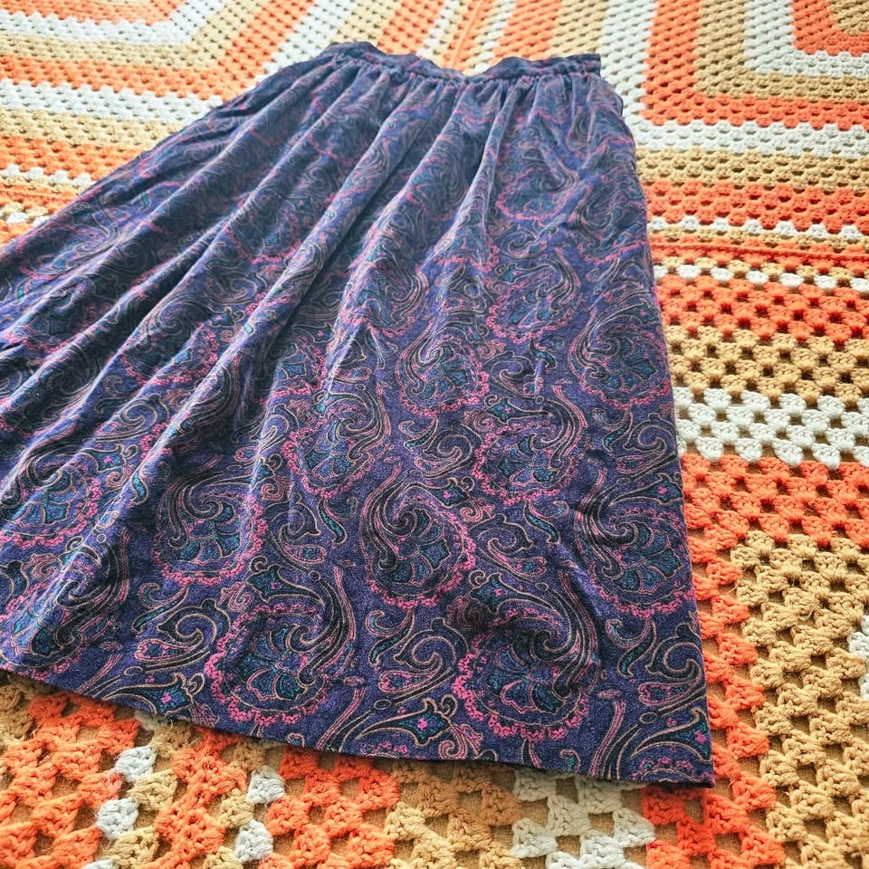 Vintage Velvet Paisley Midi Skirt Bryn Connelly 80s 90s - photo 4