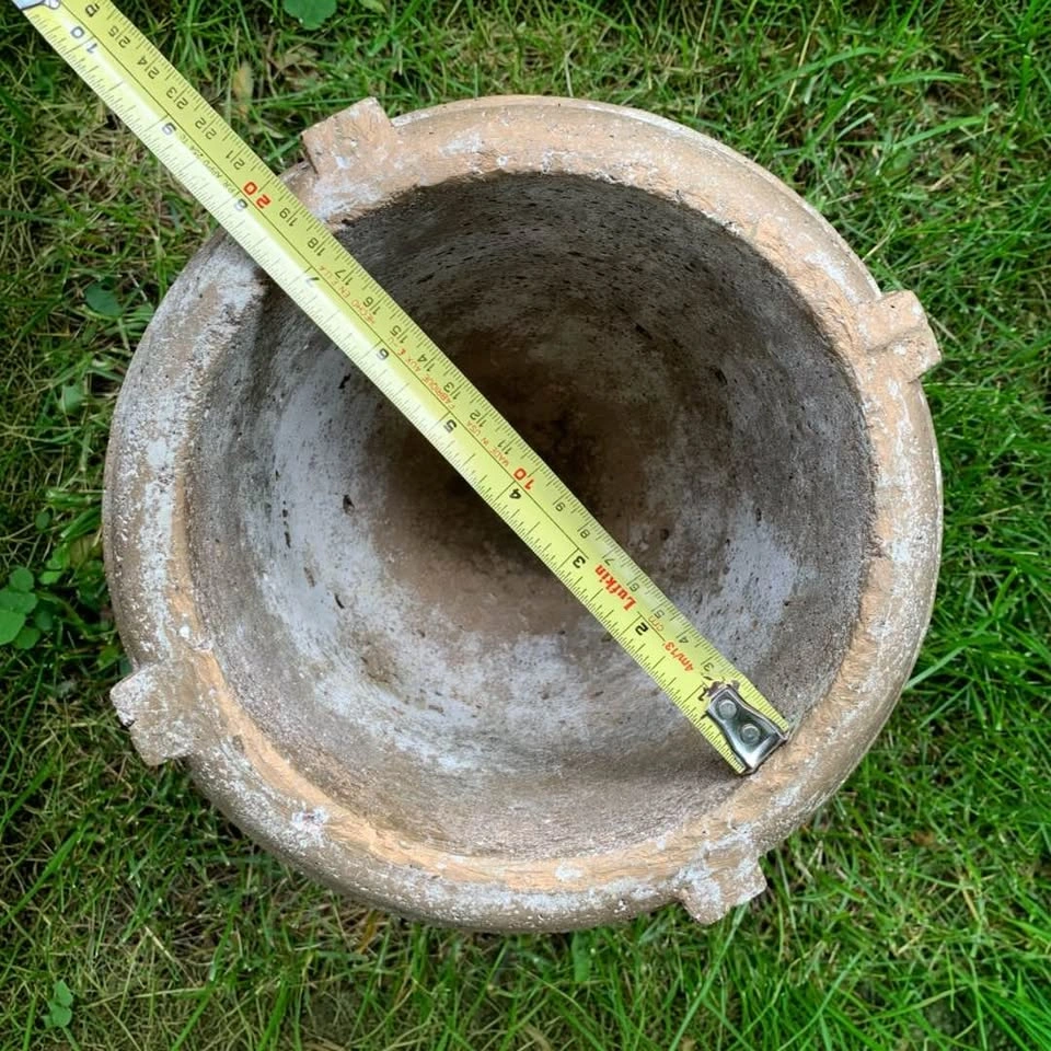Vintage Weathered Concrete Greek Key Grapes Planters Urn Set - photo 4