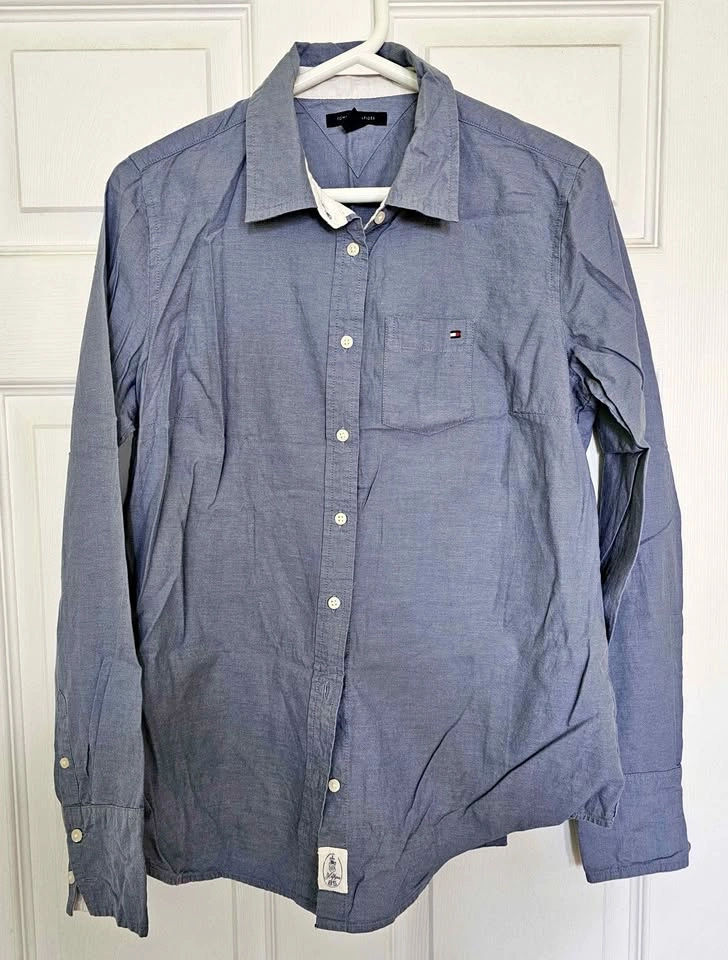 TOMMY HILFIGER Women's Light Blue 100% Cotton Long Sleeve Shirt