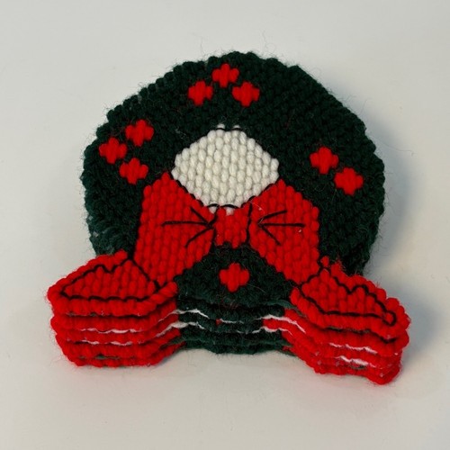 Vintage Needlepoint Christmas Coasters Set of 5 Wreath with Bow - photo 2