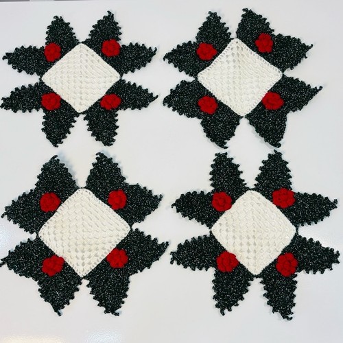 Vintage Crocheted Christmas Doilies Set of 4 Holly