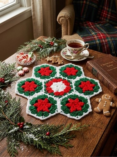 Vintage Christmas Granny Crocheted Doily Retro Nostalgic Decor